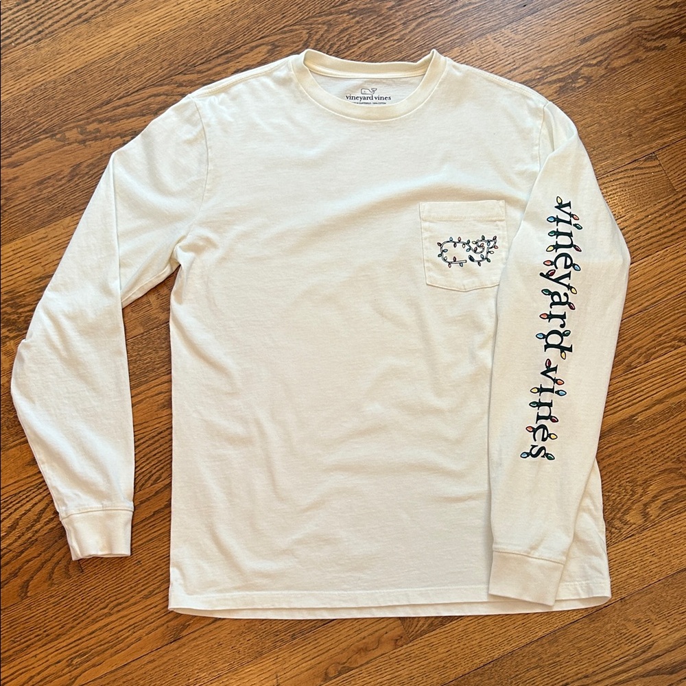 Vineyard Vines White/Cream Long-Sleeve Pocket Tee with Sleeve Logo